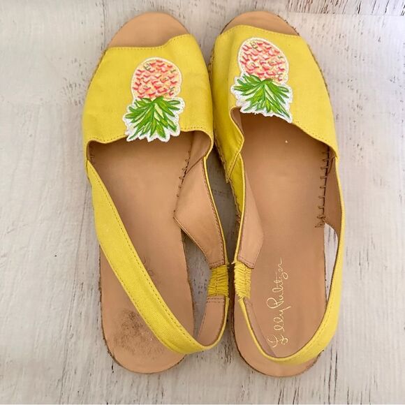 Lilly Pulitzer sling back espadrilles in watch hill yellow pineapple Sz 9 - Picture 4 of 10